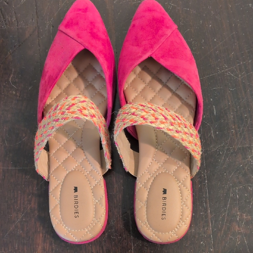 Birdies Fuchsia and Tan Mules